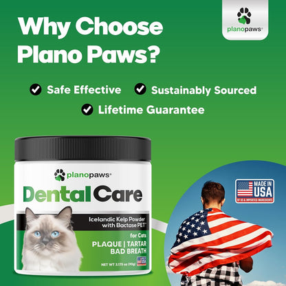 Cat Dental Care Powder - Easier Than Toothpaste - Alternative to Dental Treats for Plaque Removal - Teeth Cleaning Powder with Bactase PET - Breath Freshener for Bad Breath - Oral Care All Ages, Sizes