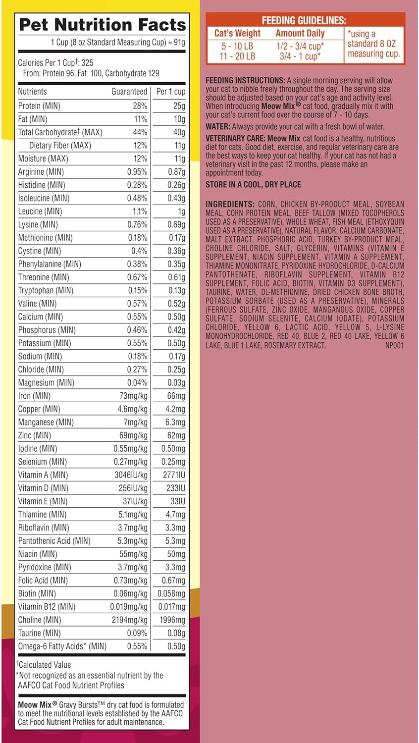 Meow Mix Gravy Bursts Dry Cat Food, Chicken, 3 LB Bag