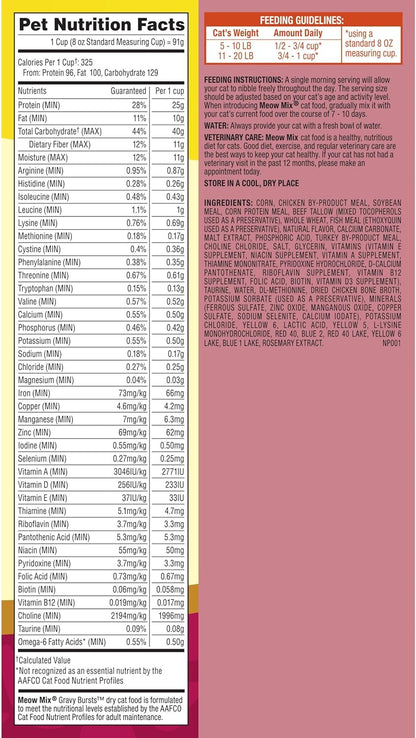 Meow Mix Gravy Bursts Dry Cat Food, Chicken, 3 LB Bag
