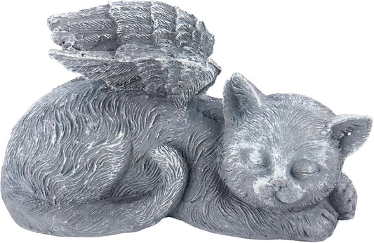 Small Angel Cat Memorial Stones Statue 4.7x1.5x2.4in, Peaceful Sleeping Cat Angel Statue for Garden, Pet Grave Markers, Loss of Pet Sympathy Gift (Gray)