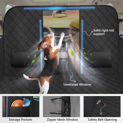 High Barrier Back Seat Extender for Dogs, Hard Bottom Dog Car Seat Cover for Back Seat Holds 420lbs, Backseat Protector Pet Bed, Waterproof Dog Hammock for Car SUV and Trucks