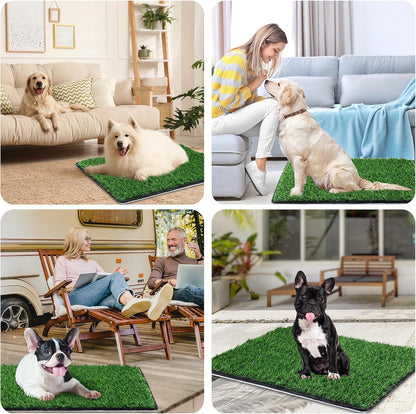 Dog Grass Mat with Pee Pad 20×25", Small Dog Litter Box Indoor Artificial Turf Grass Porch Waterproof Patio Potty Tray for Doggie Reusable Washable Pads and Lawn for Replacement for Puppy Training