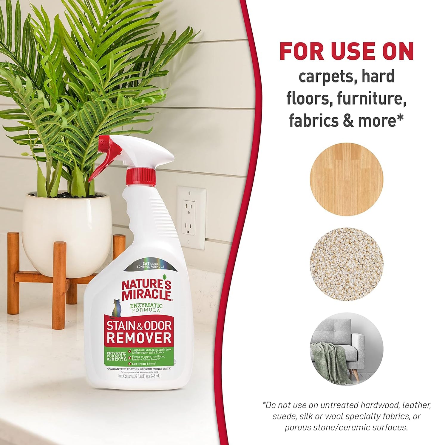 Nature's Miracle Stain and Odor Remover, Spot Stain and Pet Odor Eliminator, Enzymatic Formula, 32 Ounce Spray