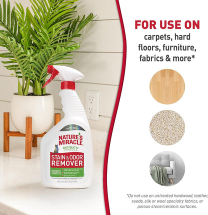 Nature's Miracle Stain and Odor Remover, Spot Stain and Pet Odor Eliminator, Enzymatic Formula, 32 Ounce Spray