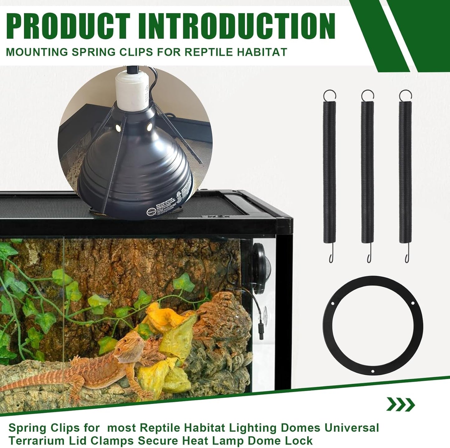 Mounting Spring Clips for Reptile Habitat Lighting Domes, Fits most reptile lighting domes,terrarium mesh screens, and heat lamp covers, 5.5"/8.5" Domes,Most Standard Domes and Screen Covers (3 pack)