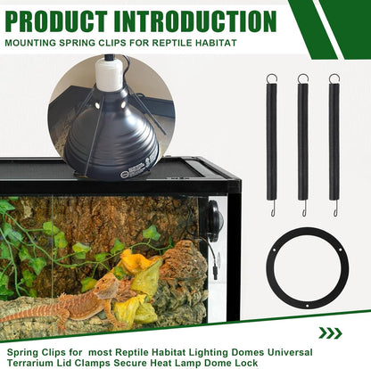 Mounting Spring Clips for Reptile Habitat Lighting Domes, Fits most reptile lighting domes,terrarium mesh screens, and heat lamp covers, 5.5"/8.5" Domes,Most Standard Domes and Screen Covers (3 pack)