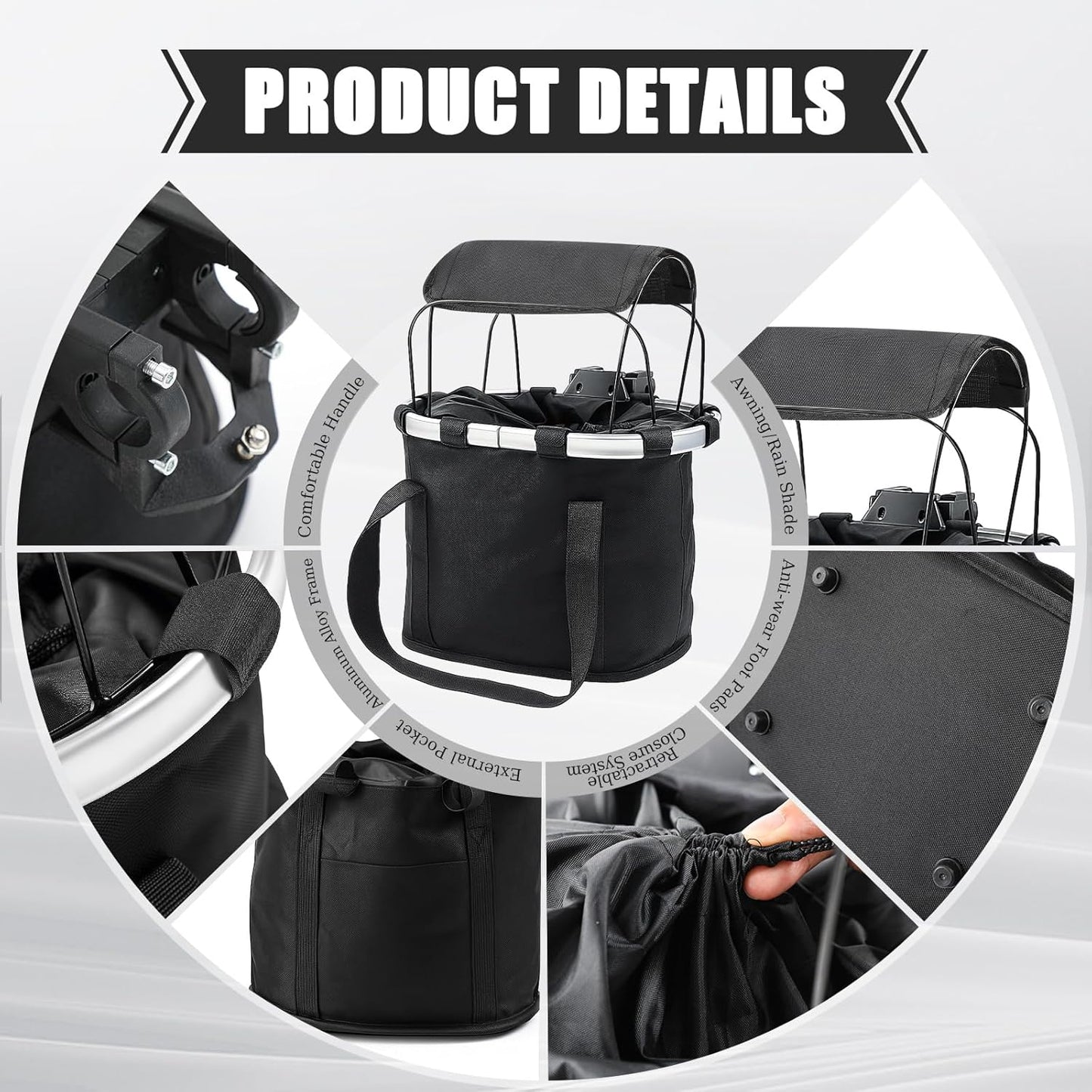 11lbs Dog Bike Basket with Sun Shade Removable Small Pet Cat Dog Carrier Quick Release Bicycle Handlebar Front Basket Detachable Cycling Picnic Bag for Commuting Shopping Camping