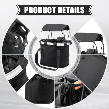 11lbs Dog Bike Basket with Sun Shade Removable Small Pet Cat Dog Carrier Quick Release Bicycle Handlebar Front Basket Detachable Cycling Picnic Bag for Commuting Shopping Camping