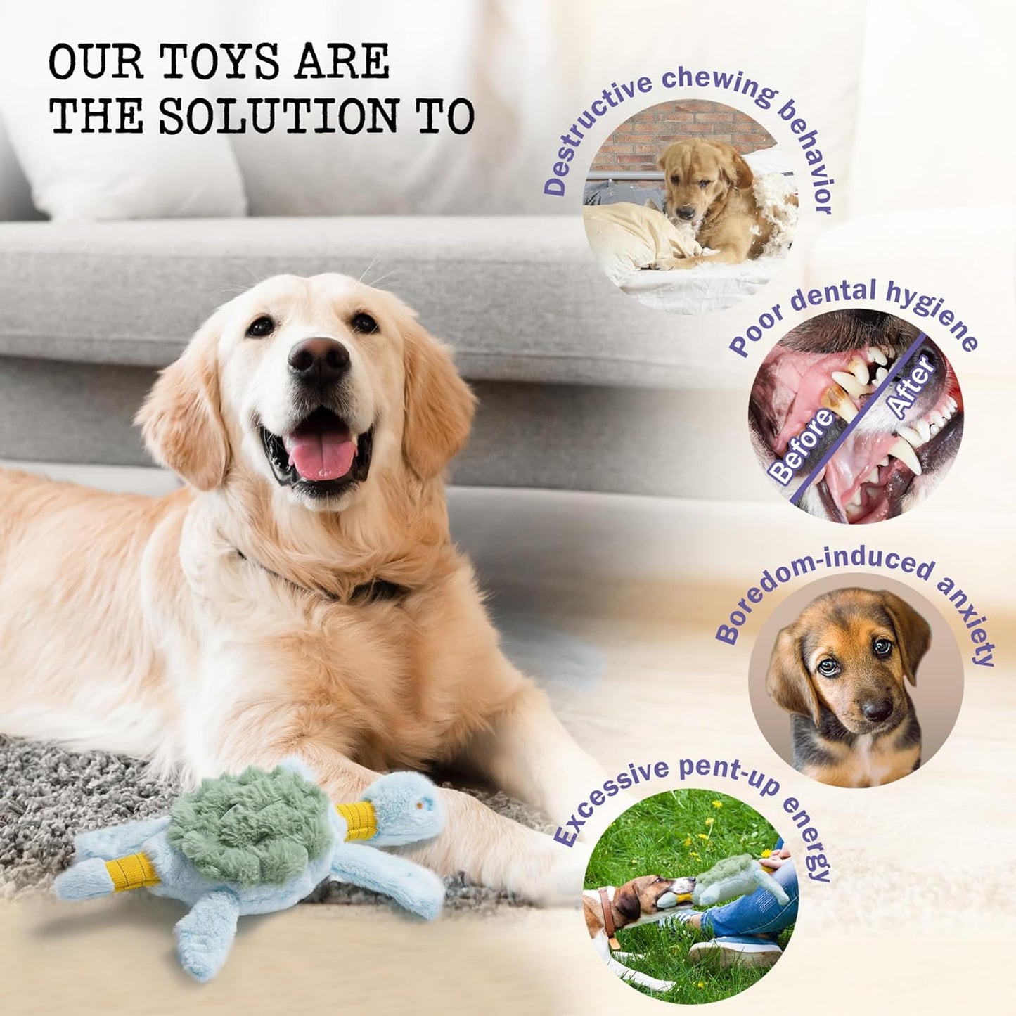 Squeaky Dog Toy, New 2025 Turtle Tug of War Crinkle Dog Toy, Tough Large Breed Interactive Stuffed Toy Trianing Fun to Keep Them Busy