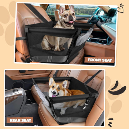 Elevated Dog Car Booster Seat for Dogs & Cats up to 35LB, 6-Inch Memory Foam Pet Booster Seat, Side Breathable Mesh,Portable Travel-Safe Bed for Cars,Elevated Car Seat for Small Medium Dogs