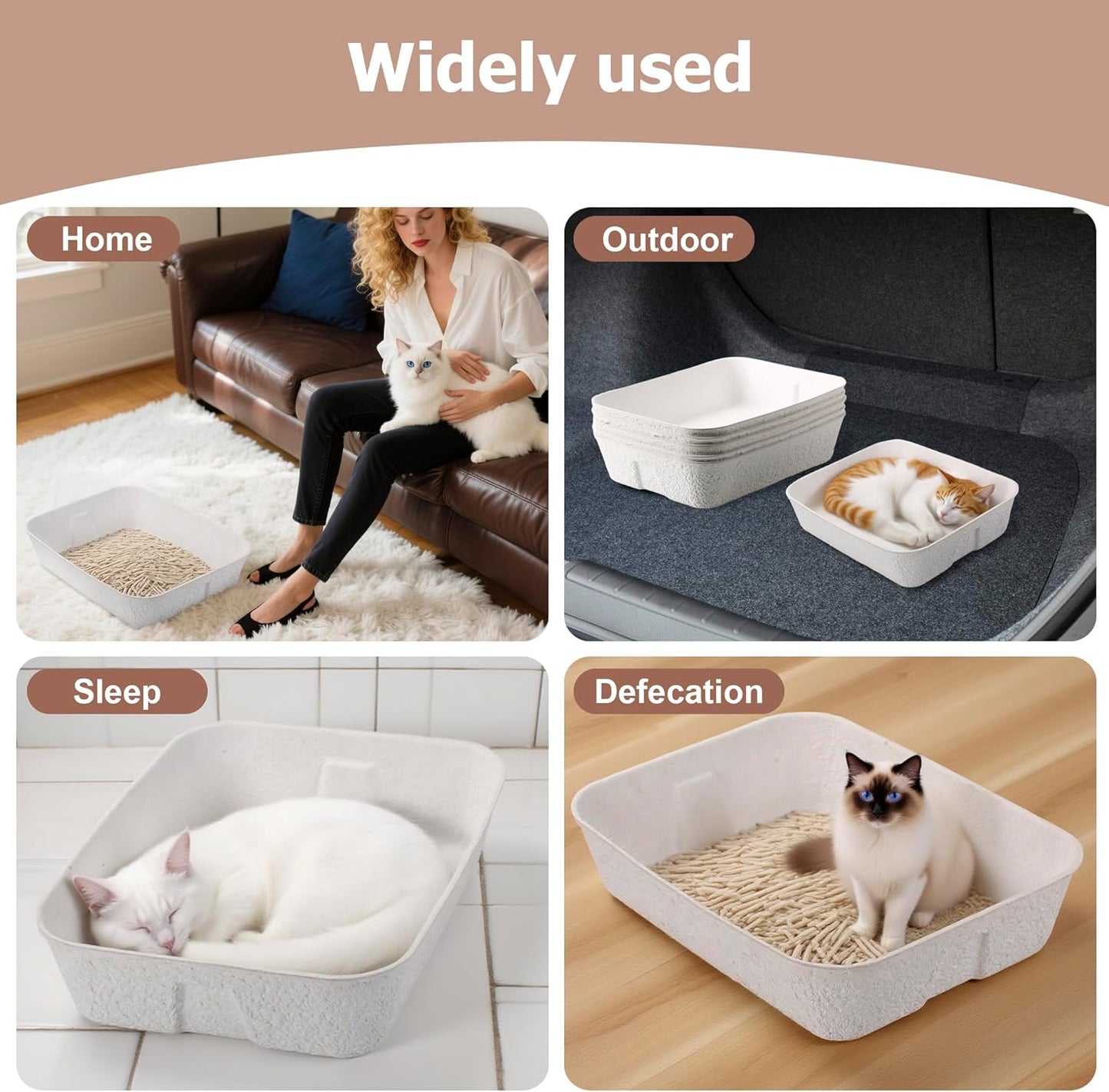 Disposable Cat Litter Box, Sturdy and Durable, Extra Thick, Large Size - 16.2"x12.6"x3.9", Water Resistant and Sustainable, Disposable Litter Boxes for Cats (White, 10-Pack)