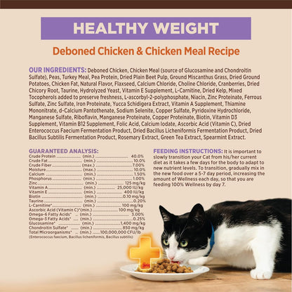 Wellness CORE+ Adult Dry Cat Food for Indoor & Outdoor Cats, Grain Free, Natural, Healthy Weight, Chicken and Chicken Meal (4.75 Pound Bag)