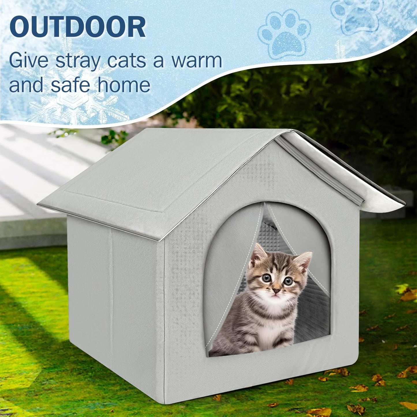 Sturdy Cooling Outdoor Cat House, Weatherproof & Insulated Cat House for Outdoor/Indoor Cats, Waterproof Feral Cat House for Summer, Outside Feral Cat Shelter for Stray Barn, Easy Assembly