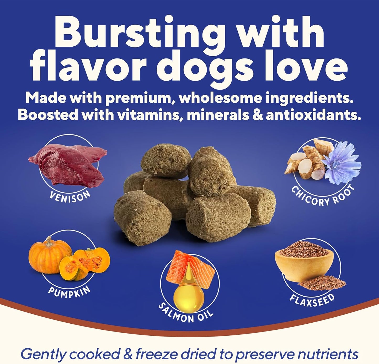 Dave's Pet Food Freeze Dried Venison Treats for Dogs with Pumpkin Fiber & Probiotics, Easy to Digest, Complete & Balanced Nutritious, Freeze Dried Dog Food Topper, USA Made (10 oz)