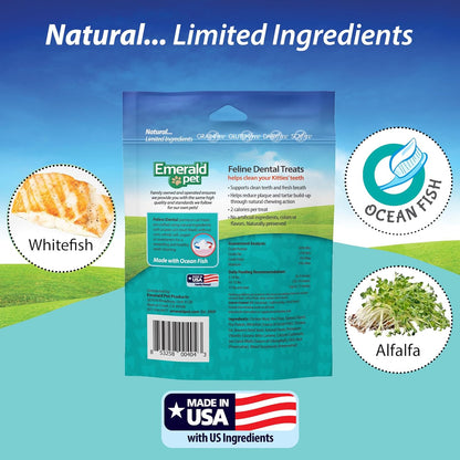 Feline Dental Treats — Tasty and Crunchy Cat Dental Treats Grain Free — Natural Dental Treats to Clean Cat Teeth, Freshen Cat Breath, and Reduce Plaque and Tartar Buildup — Ocean Fish Treats, 3 oz