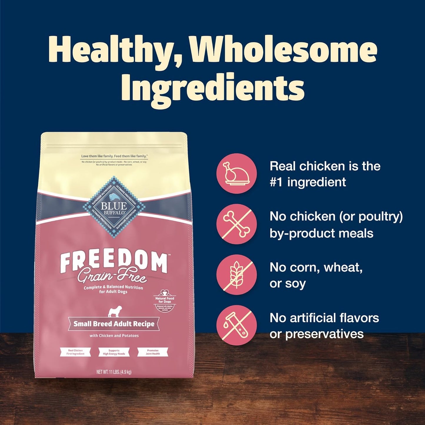 Blue Buffalo Freedom Grain-Free Small Breed Dry Dog Food, Supports High Energy Needs, Made in The USA with Natural Ingredients, Chicken & Potatoes, 11-lb Bag
