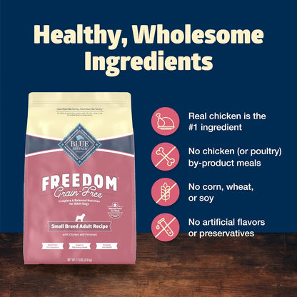 Blue Buffalo Freedom Grain-Free Small Breed Dry Dog Food, Supports High Energy Needs, Made in The USA with Natural Ingredients, Chicken & Potatoes, 11-lb Bag