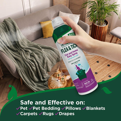 Vet's Best Natural Flea & Tick Easy Spray for Cats – Natural Flea & Tick Prevention with Cotton Spice Scent – Plant-Based Cat Spray with Essential Oils – Gentle Pest Control Formula – 14 oz Bottle