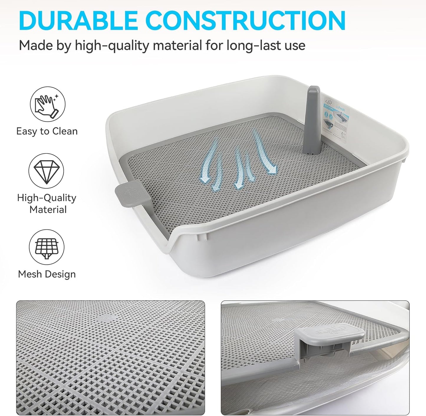 ALL FOR PAWS Dog Pee Pad Holder with Removable Post, 23.6" Indoor Dog Potty Training Tray, Puppy Toilet Litter Box for Small to Medium Sized Dogs