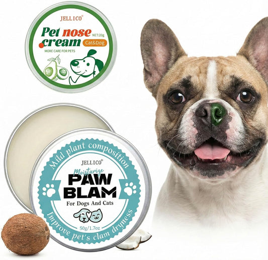 2-in-1 Dog Paw Balm & Nose Cream Set (2.7oz) - Natural Lick-Safe Snout Soother & Wax. Heals Dry Cracked Pads & Hyperkeratosis. Protection for Hot Pavement & Winter Snow. Cat Paw Balm