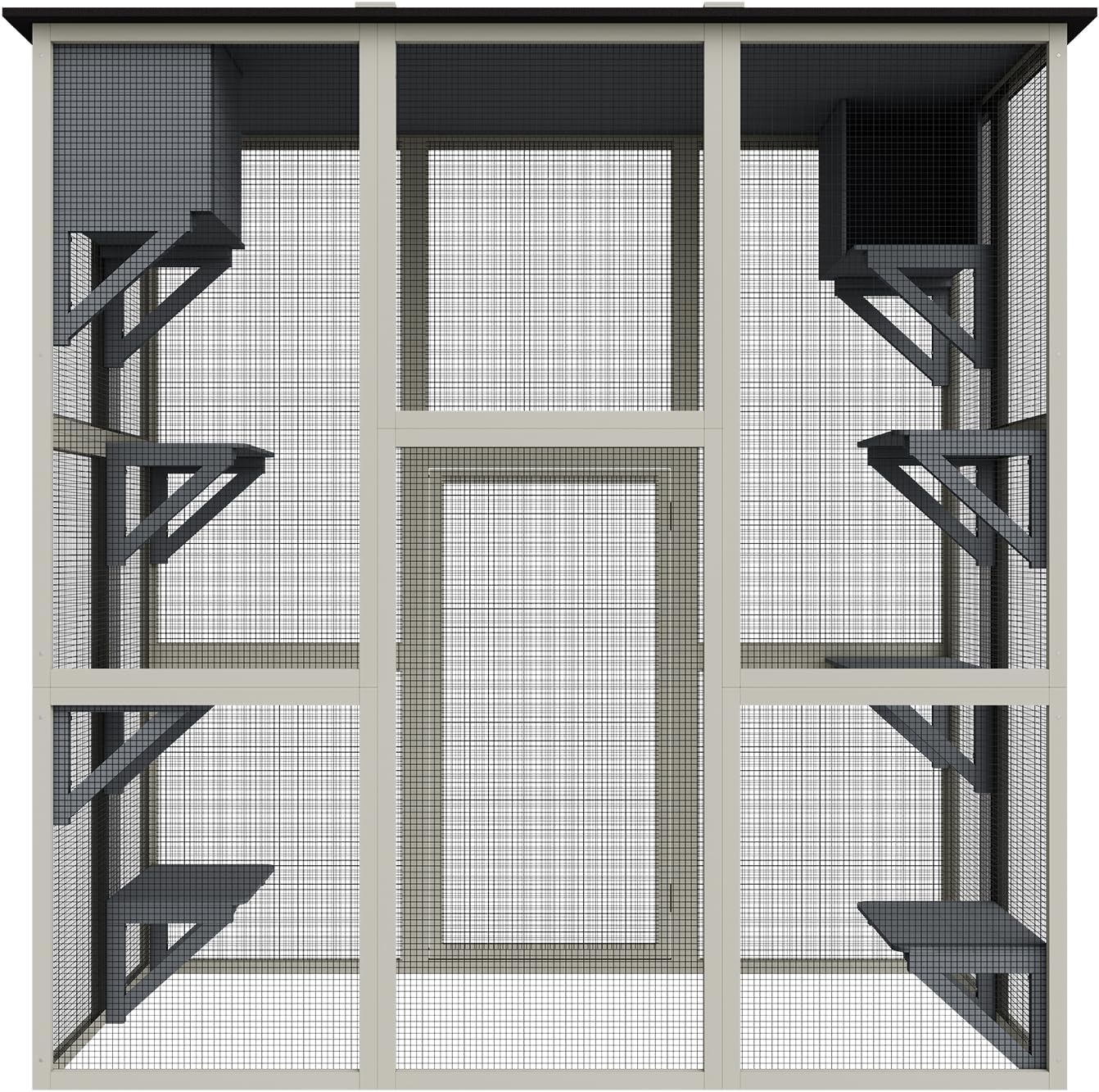 Catio Outdoor Cat Enclosure, Large Walk in Cat House for Outdoor Cats Kitten Enclosure with Weatherproof Asphalt Roof,Cat Cages with 6 Platforms & 2 Napping Boxes, 70.9",Grey