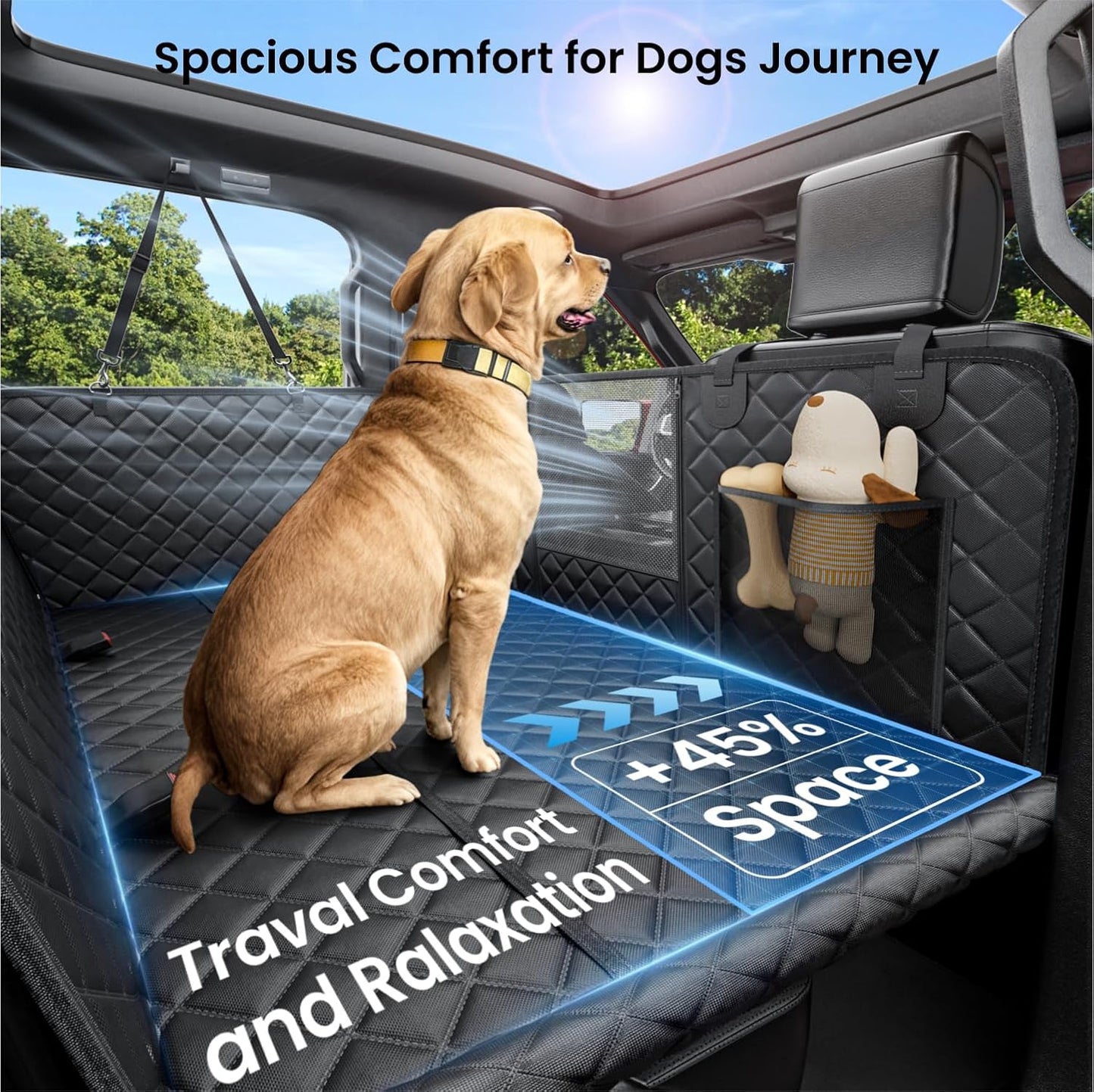 REEVAA Dog Truck Seat Cover for Back Seat, Hard Bottom Dog Hammock for Car, Pet Bed Extender for 2-4 Large Dogs, Waterproof Seat Protector, Universal XL Size Fits for Crew Cab Truck/SUV, Black