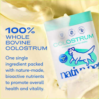 Native Pet Colostrum for Dogs – Bovine Colostrum Powder – Allergy Relief, Immune Support & Itchy Skin Treatment – Dog Multivitamins for Skin & Gut Health – Puppy Milk Replacement & Prebiotic -120 ct.