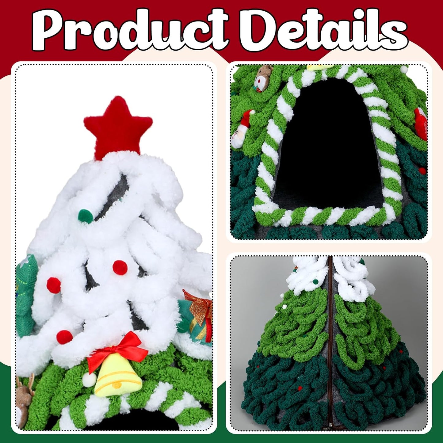 Cat Christmas Tree House Assembled Felt Cat Cave House Removable Comfortable Triangle Pet Teepee Xmas Dog Cave in Winter
