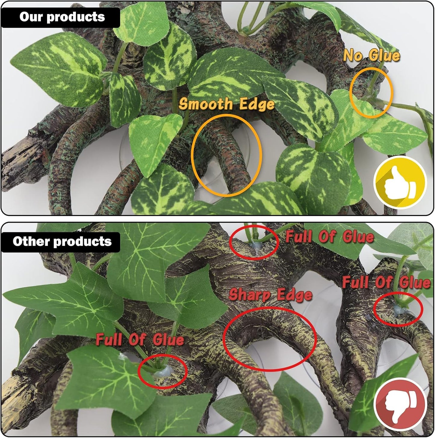 AQUA KT Reptile Climb Tree Branch Rock Background Decoration with Suction Cup for Terrarium Amphibian Lizard Snake