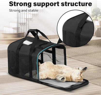 Simple Deluxe Airline-Approved Cat Carrier, 17" x 12" x 12", Soft-Sided Pet Carrier for Cats, Small Dogs, Kittens & Puppies up to 17 lbs, Durable & Collapsible Travel Carrier, Black
