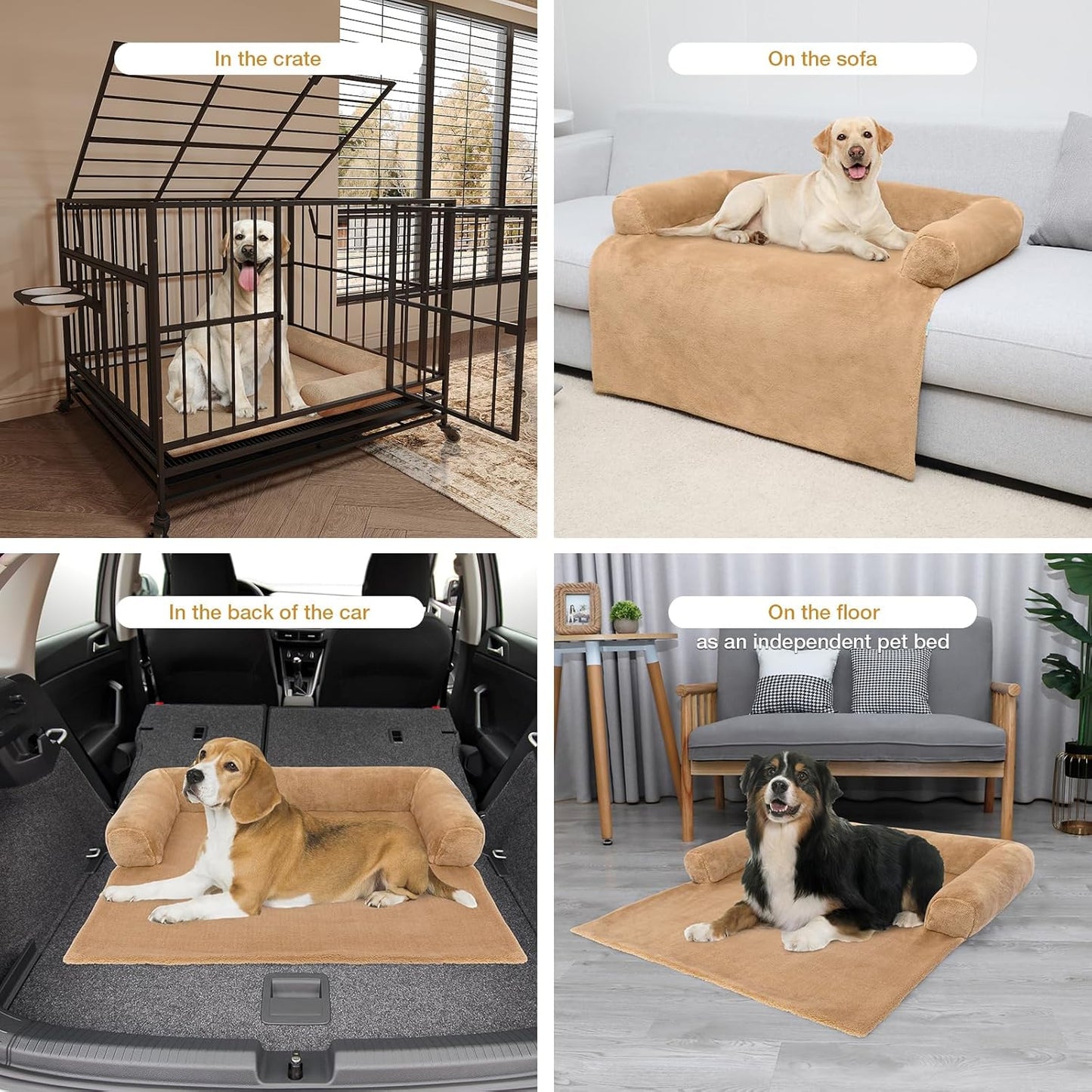 Orthopedic Dog Bed for Large Dogs, Washable Sofa Protector Pet Bed with 3-Sided Bolster, Shredded Memory Foam & Plush Support, Non-Slip Bottom for Medium & Small Dogs