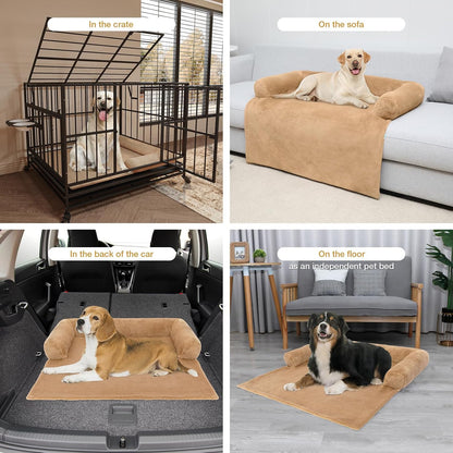 Orthopedic Dog Bed for Large Dogs, Washable Sofa Protector Pet Bed with 3-Sided Bolster, Shredded Memory Foam & Plush Support, Non-Slip Bottom for Medium & Small Dogs
