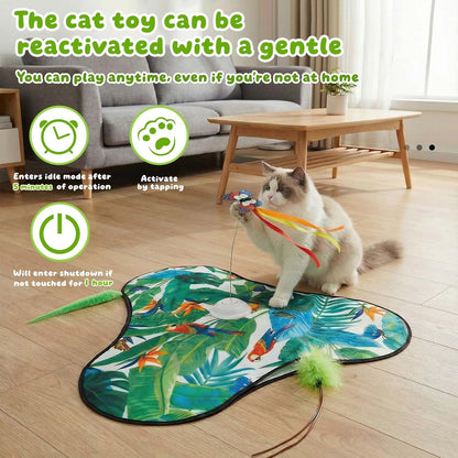 Interactive Cat Toys Rechargeable,Moving Concealed Feathers,Real Mouse Squeaky,Touch Activated Cat Kitten Toy Exercise Toys for Indoor Bored Adult Cats (Green)