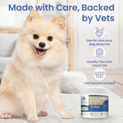 American Kennel Club Pet Eye Wipes for Dogs & Cats – Tear Stain Remover & Eye Discharge Cleaner – Hypoallergenic Grooming Wipes, 100 Count (Oatmeal Scent)