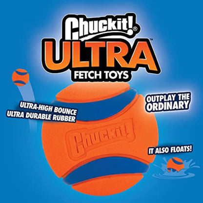 Chuckit! Ultra Ball Dog Toy with Chuckit! Cleaning Bucket, Bouncy Fetch Pet Toys For Dogs 20-60 lbs, Interactive Dog Toys, Durable Rubber, Size Medium, 2.5-inch Diameter, 8-Pack of Balls