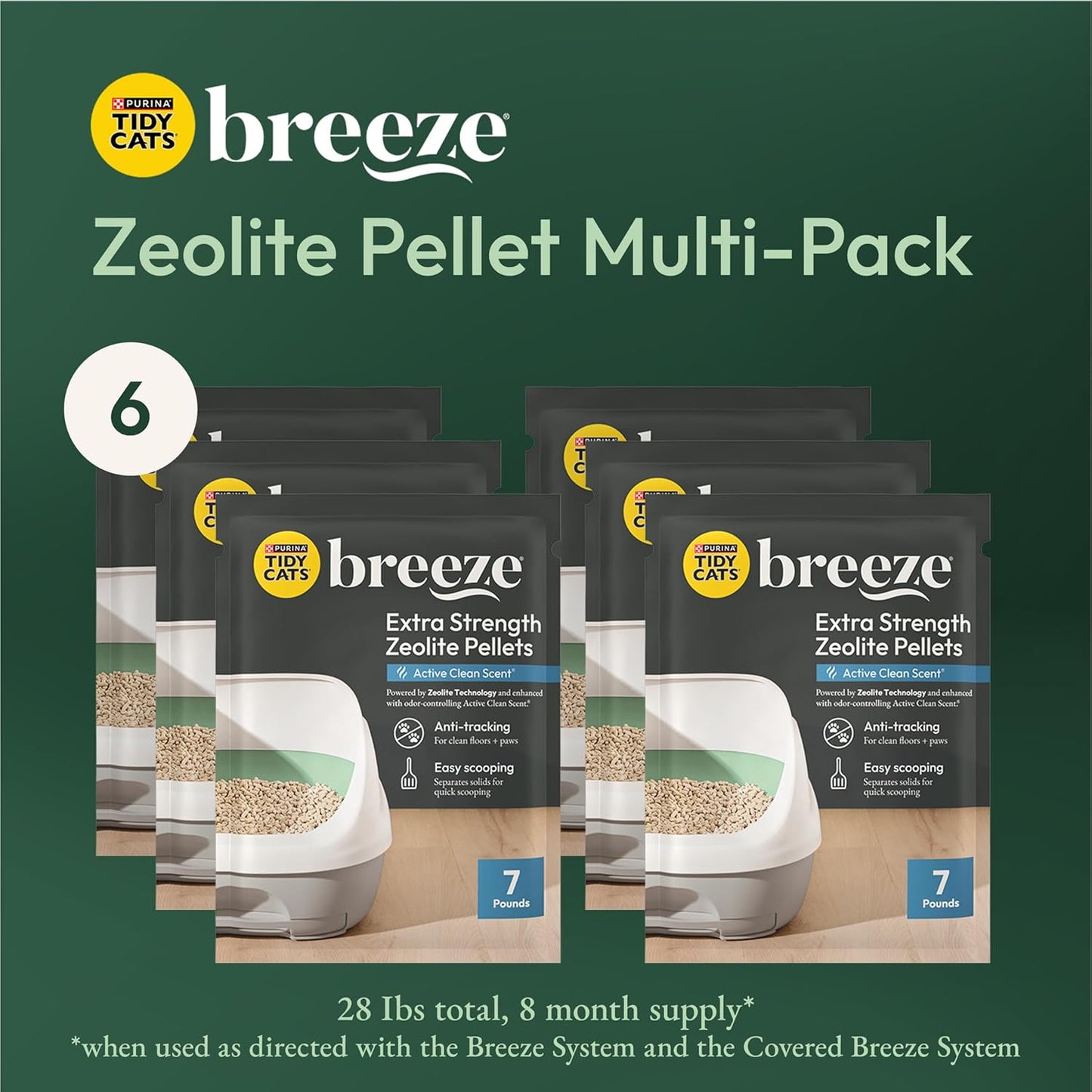 Purina Tidy Cats Scented Litter Pellets, Breeze Enhanced Refill Litter Pellets in Recyclable Box - (6) 3.5 lb. Bags