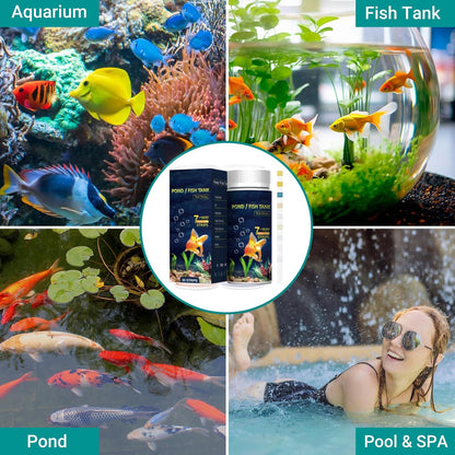 7IN1 Aquarium Test Strips - 50 Strips Aquarium Test Kit Fish Tank Test Kit Quick&Accurate Testing Freshwater&Saltwater Nitrate Nitrite Hardness Free Chlorine pH Carbonate Total Alkalinity