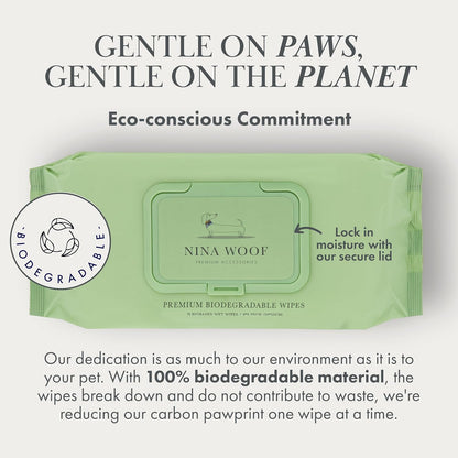 Nina Woof Pet Care Bundle: 70 Biodegradable Dog Wipes & Vegan Paw & Nose Balm - Aloe Vera, Shea Butter, Natural Grooming for Paws, Face & Body