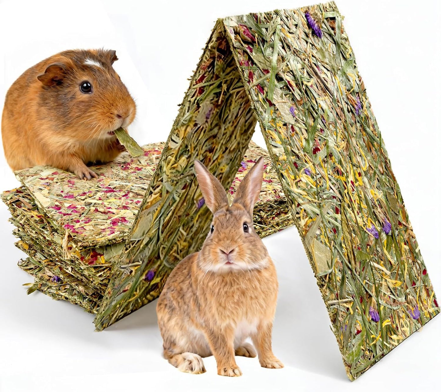 Abizoo Rabbit & Guinea Pig Treats 8 Pack Timothy Hay Bunny Chew Toys with Herbal Flowers Timothy Hay Forage Mix for Rabbits Guinea Pig Chinchillas Hamster Gerbils Rats Small Animals Teeth Care(Large)