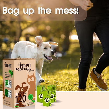Pet N Pet Poop Bags For Dogs, 120 Counts Dog Poop Bags Rolls + 100% Plant Based Dog Wipes for Paws and Butt, 100 Counts Dog Pet Wipes, 8" x 8" Hypoallergenic Unscented Dog Wipes