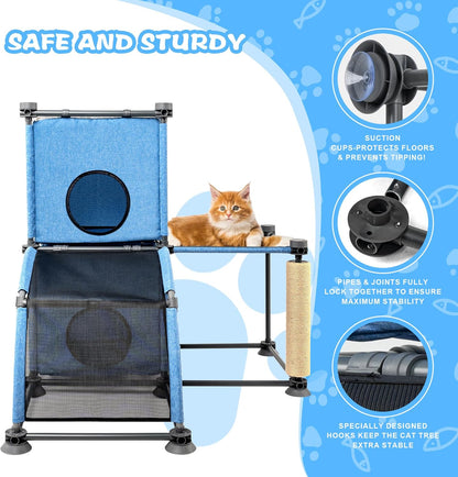 Large Cat Tree with Scratching Post, Ladder & Perches – Multi-Level Cat Climbing Furniture for Indoor/Outdoor Use+Blue/35.43" L x 35.43" W x 37.01" H