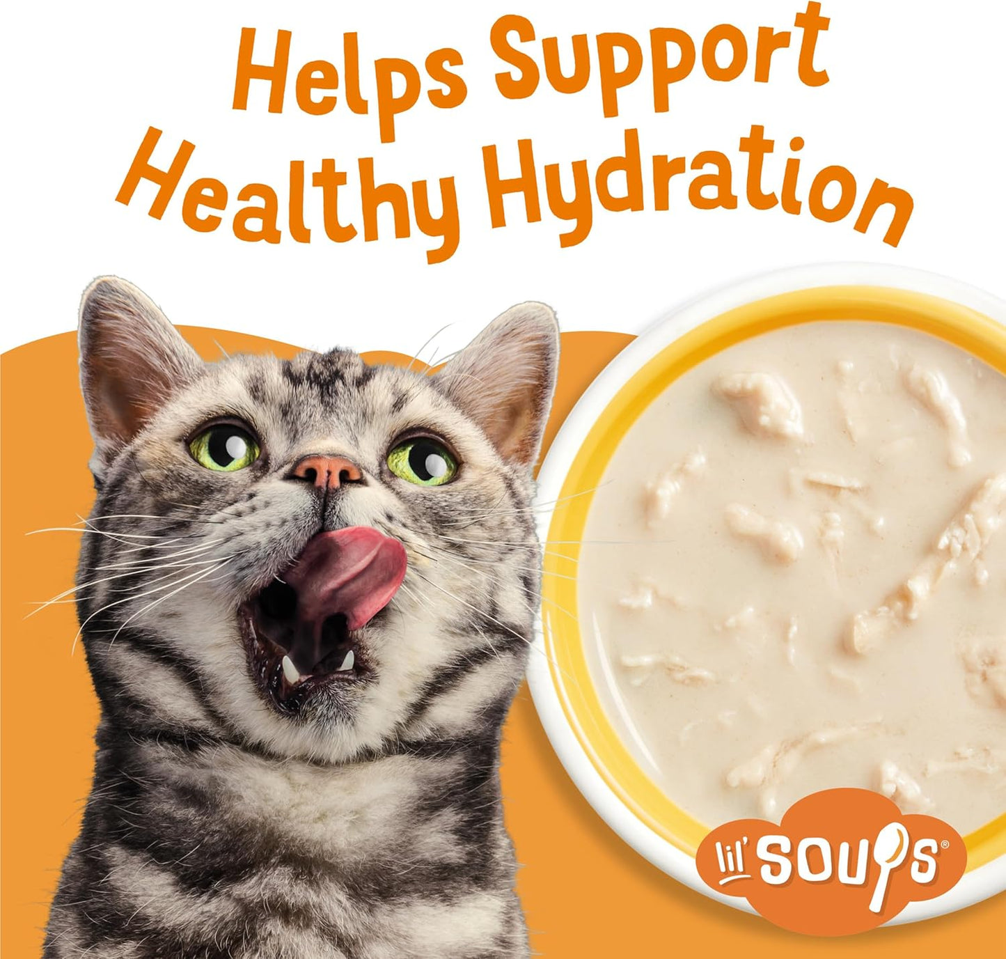 Purina Friskies Natural, Grain Free Wet Cat Food Lickable Cat Treats, Lil' Soups Flaked Chicken - (Pack of 8) 1.2 oz. Tubs