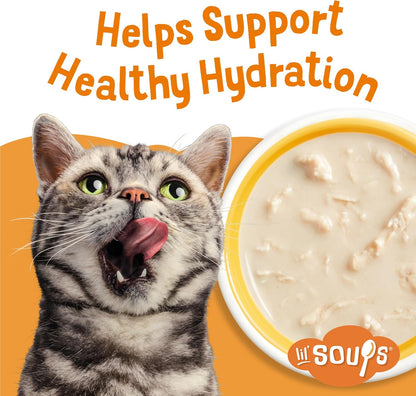 Purina Friskies Natural, Grain Free Wet Cat Food Lickable Cat Treats, Lil' Soups Flaked Chicken - (Pack of 8) 1.2 oz. Tubs