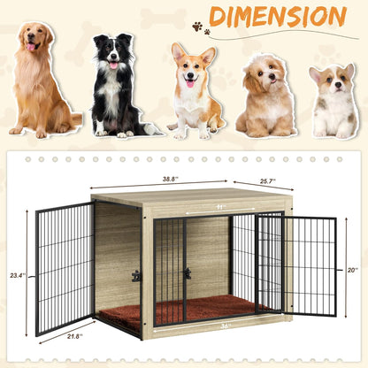 Greesum Modern Dog Crate Furniture That Doubles as a Side Table - Sturdy Wooden Kennel with Front & Side Door Access, Plush Cushion & Chew-Resistant Design for All Dog Sizes