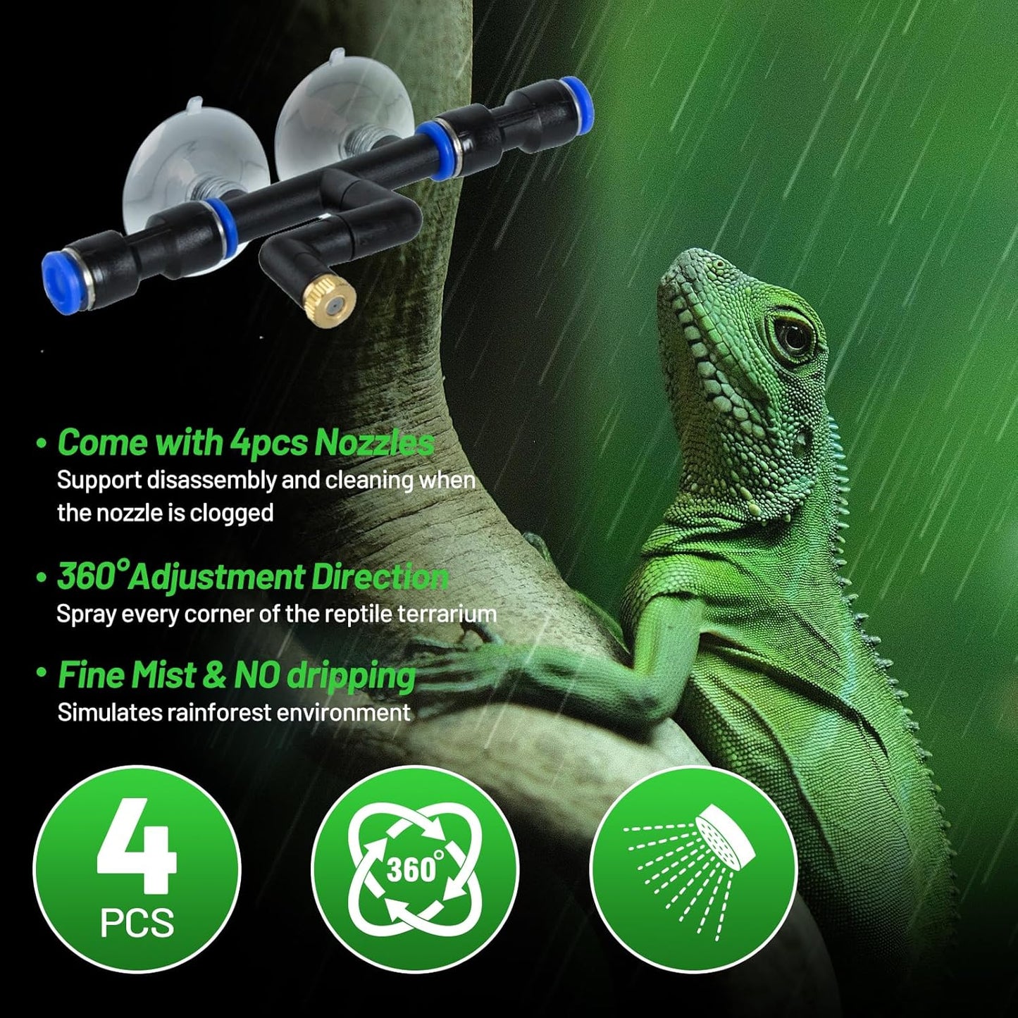 10L Reptile Mister Fogger with Timer, 4 Nozzles, High Pressure Automatic Misting System for Reptile Tank, Terrarium Humidifier for Reptiles, Amphibians & Plants