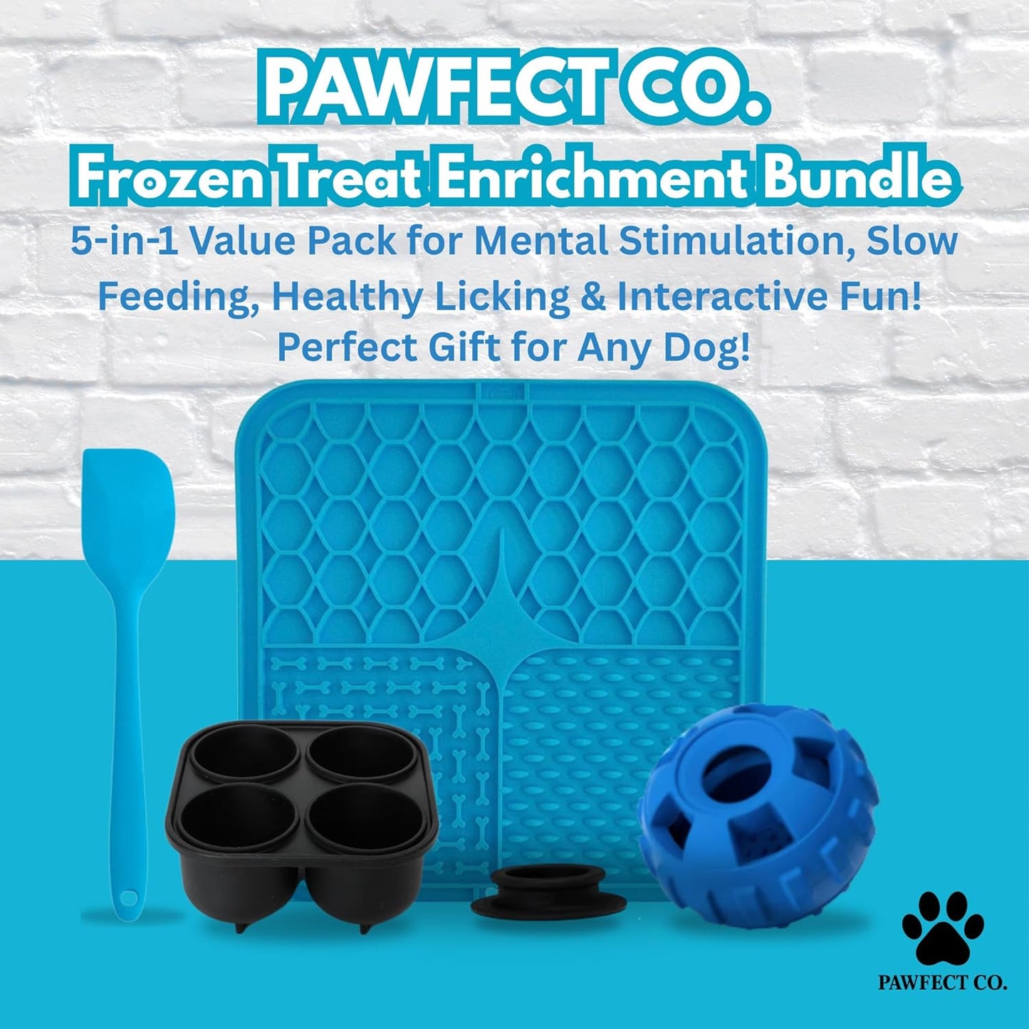 Interactive Frozen Dog Treat Toy Set w/ Tray, Lick Mat & Spatula - Durable Leak-Free Puzzle Toy for Enrichment & Stimulation, Stuffable Treat Dispenser, Reduces Anxiety, For Small, Medium, Large Dogs