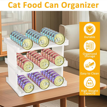 3-Layer Cat Food Can Organizer, Wet Cat Food Storage Container Holds 54 (3.5oz) Cans, Stackable Shelf Pet Food Can Organizer for Kitchen Pantry
