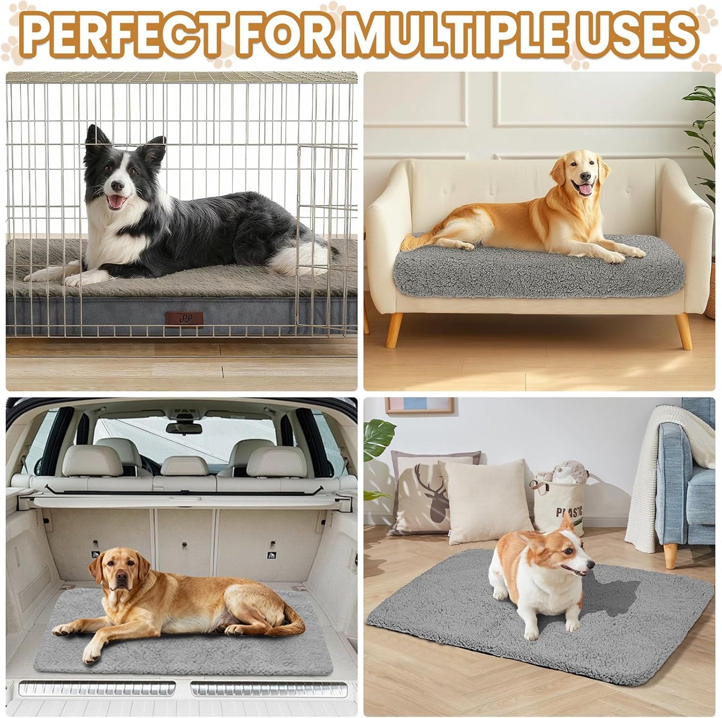 2 Pack Self Warming Dog Mats – 36"×24" Thermal Heating Pet Pads for Medium & Large Dogs, Soft Thick & Cozy for Extra Warmth, Washable, Non-Electric & Non-Slip Crate Beds for Indoor Outdoor Use