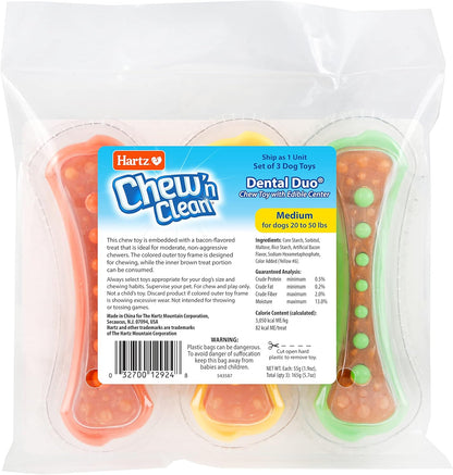 Hartz Chew 'n Clean Dental Duo Dog Treat & Chew Toy, Color Varies, Medium, 3 Pack
