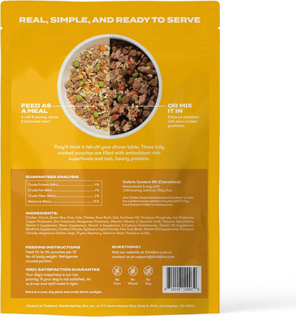 Jinx Chicken Wet Dog Food Topper, Mix with Dry Dog Food, Made with Real Chicken, Bone Broth & Brown Rice, No Fillers, Puppy, Adult, Senior, 9oz, 12 Pack